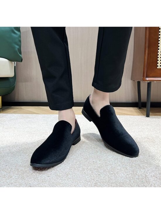 Men\'s Black Velvet Penny Loafers Metal Buckle Slip On Luxury Suede Formal Shoes